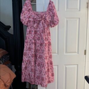 Peach Love California Pink and Green Smocked Dress